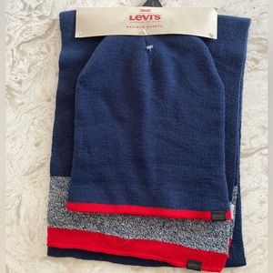 Levi Strauss hat and scarf, colors: navy, red & gray, unisex, new with tags